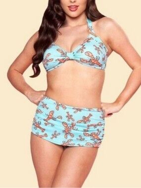 Esther Williams Lobster Retro 1950 Pin-Up Bikini 2 Piece Bathing Swimsuit